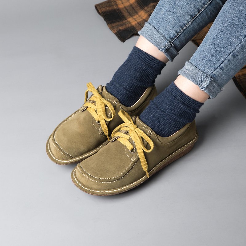 [3M Waterproof Leather] Staff Smile Big Toe Shoes_Army Green - Women's Casual Shoes - Genuine Leather Green