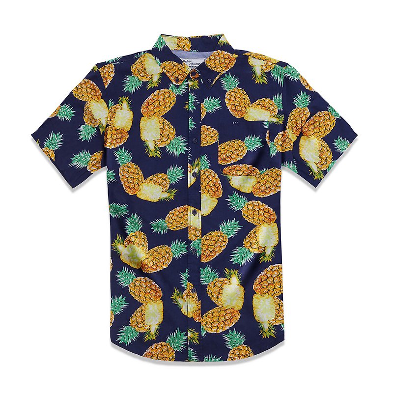 Pineapple Shirt - Navy - Men's Shirts - Cotton & Hemp Blue