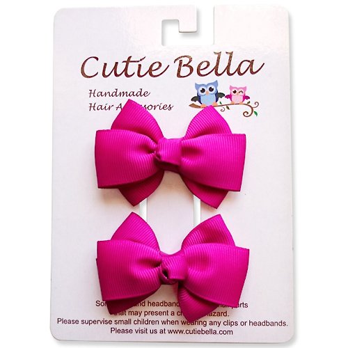 Cutie Bella 美好生活精品館 Cutie Bella 夢幻手工髮飾全包布 蝴蝶結髮夾二入組-Hot Pink