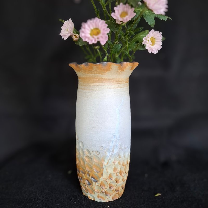 999設計師限量手做陶瓷花器/岩質陶瓷花器盆器植物 - 花瓶/花器 - 陶 橘色