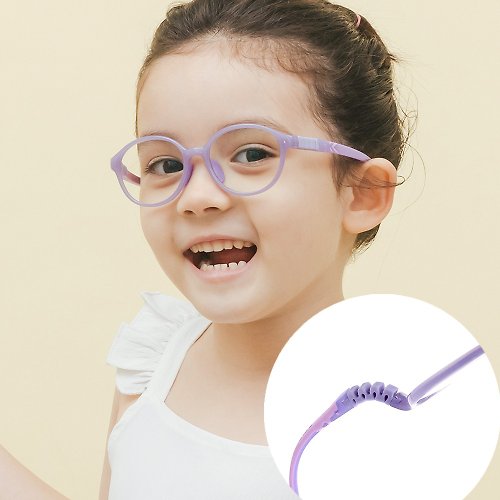 ALEGANT 時尚墨鏡│濾藍光眼鏡 馬卡龍紫無螺絲設計輕量矽膠彈性圓框UV400兒童光學濾藍光眼鏡