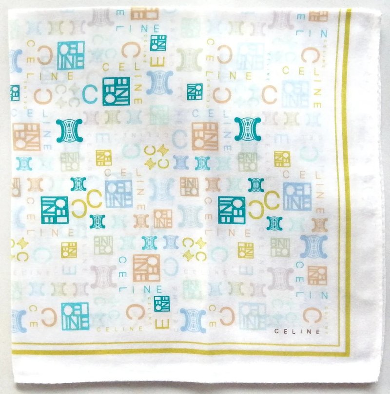 セリーヌ ヴィンテージハンカチーフ - パステルカラフルロゴプリント 19.5 x 19.5インチ - スカーフ - コットン・麻 ホワイト