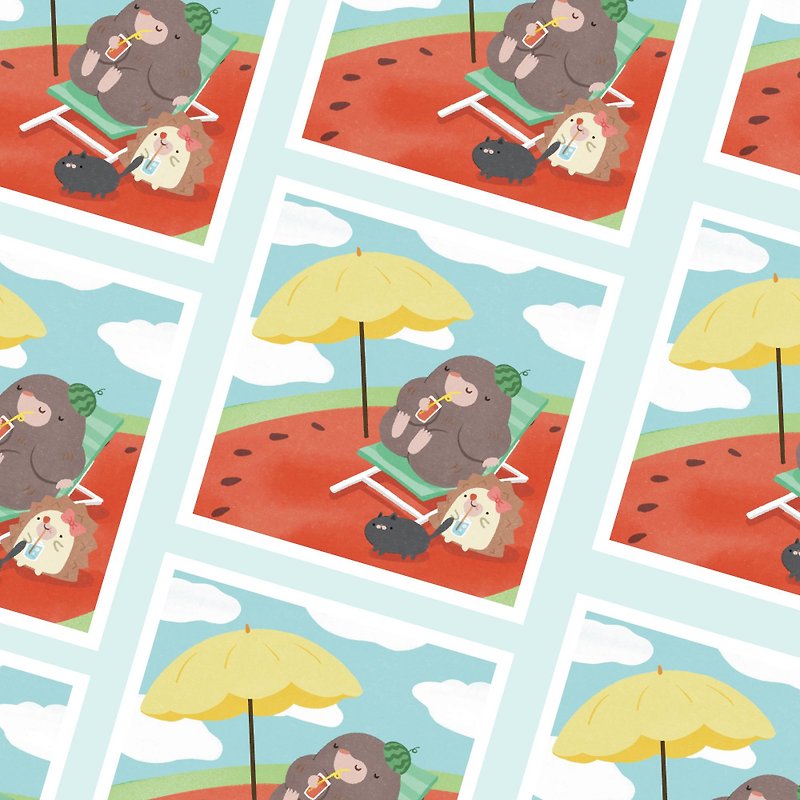 Illustration postcard-watermelon hair in the summer [Mole Amao] - การ์ด/โปสการ์ด - กระดาษ 