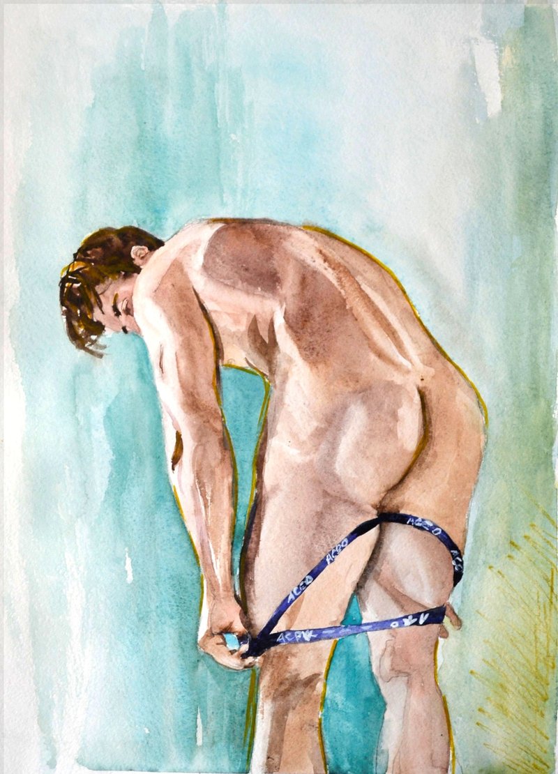 Butt Painting Male Nude Original Art Sexual Art Naked Man Artwork Gay Wall Art - 海報/掛畫/掛布 - 其他材質 多色