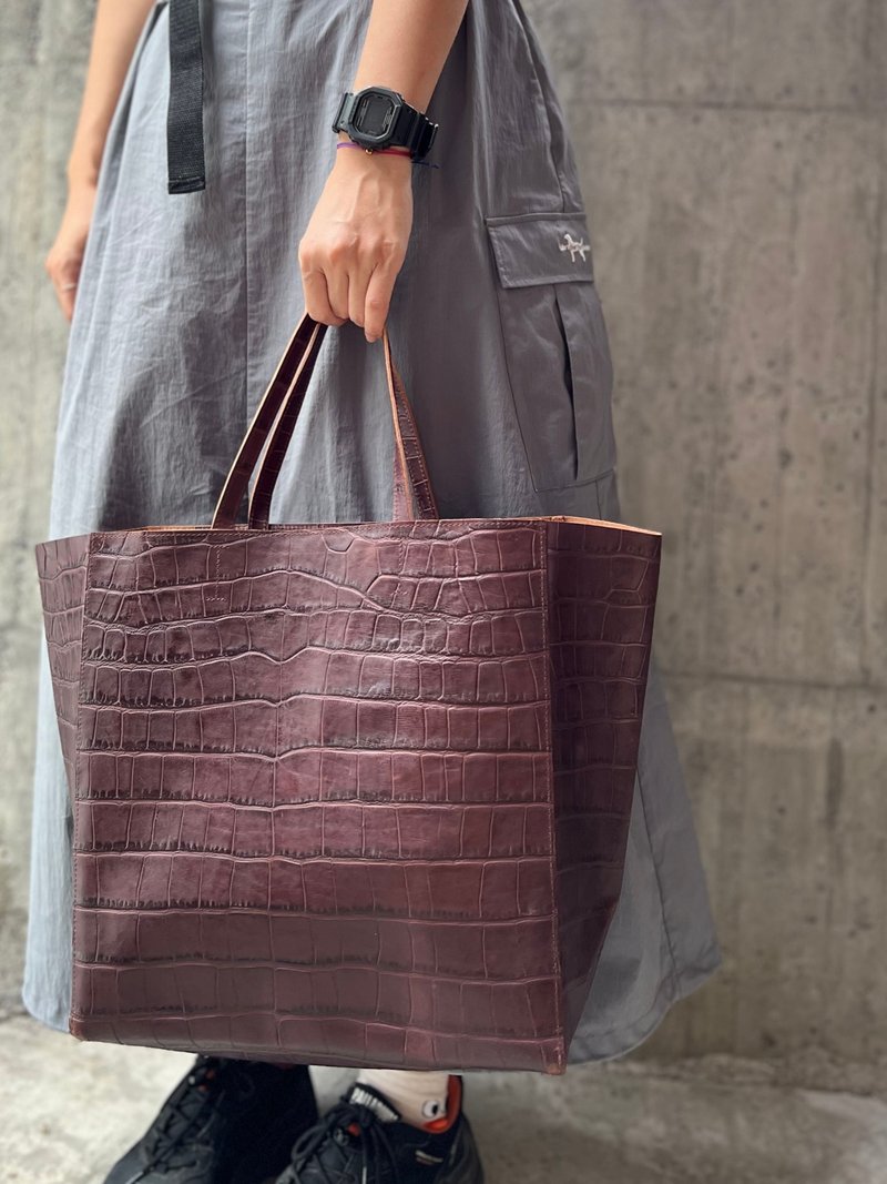 Extra Large Real Kraft Paper Bag Coffee Crocodile [LBT Pro] - Handbags & Totes - Genuine Leather Brown