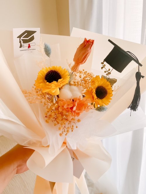 漫漫花田 黃色向日葵永生乾燥花束 畢業花束 送禮 生日禮 韓式花束