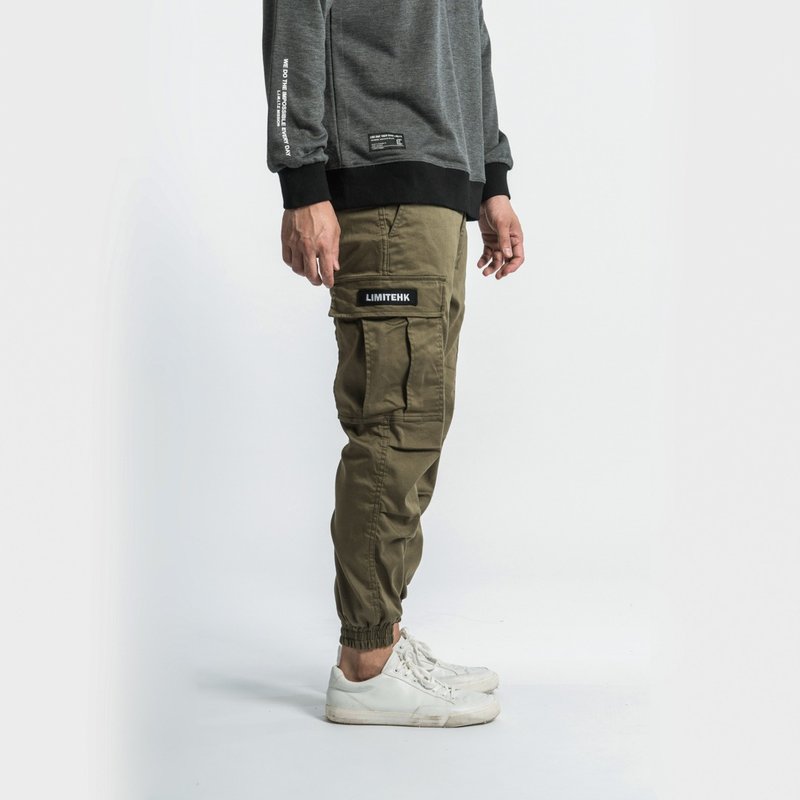 L.I.M.I.T.E - 男裝脾袋束腳褲, 軍綠色 - 男長褲/休閒褲 - 棉．麻 綠色
