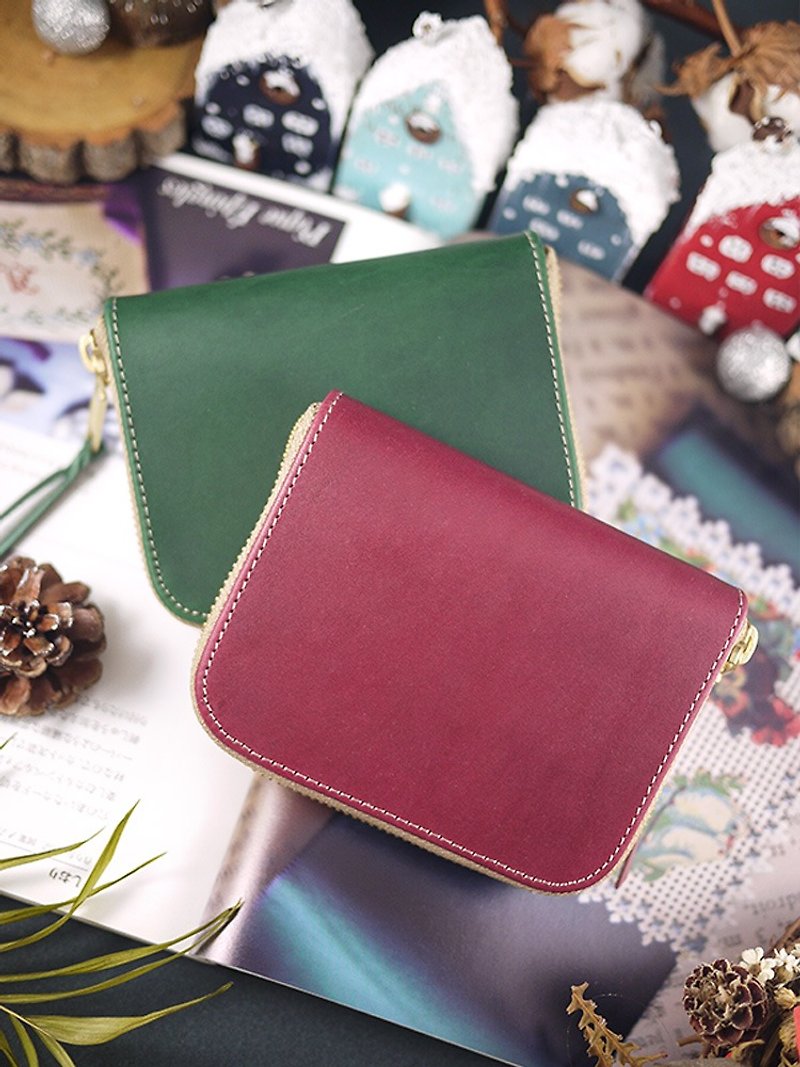 [Mother's Day] Vegetable tanned leather/classic short clip/wallet/wallet/coin purse (dark red. ink) - กระเป๋าสตางค์ - หนังแท้ หลากหลายสี