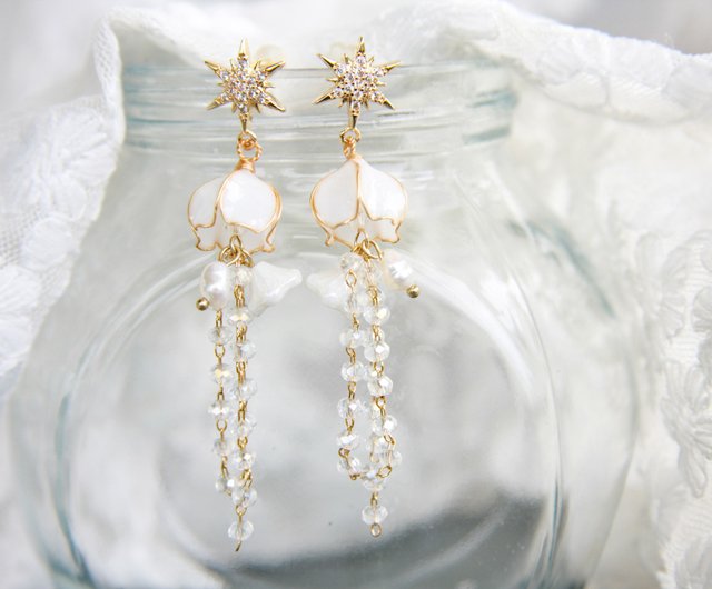 White Lily of the Valley Earrings] Handmade Original Earrings