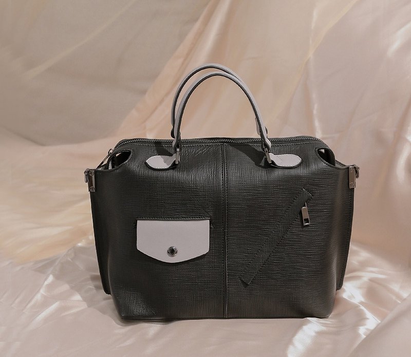 Geometric retro portable shoulder leather dual-use bag black - กระเป๋าแมสเซนเจอร์ - หนังแท้ 