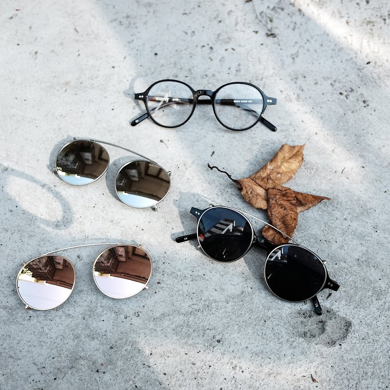【目目商行】日本新款手工復古圓框+墨鏡夾片 黑/眼鏡/鏡框 - 眼鏡/眼鏡框 - 其他材質 多色