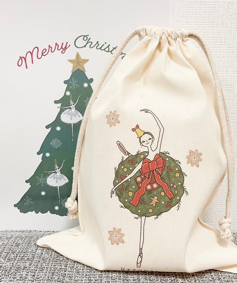 クリスマスバレリーナ　コットン巾着 - 其他 - 棉．麻 白色