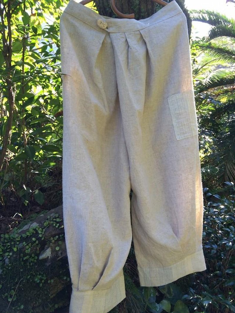 Hemp button pants - กางเกงขายาว - ผ้าฝ้าย/ผ้าลินิน ขาว