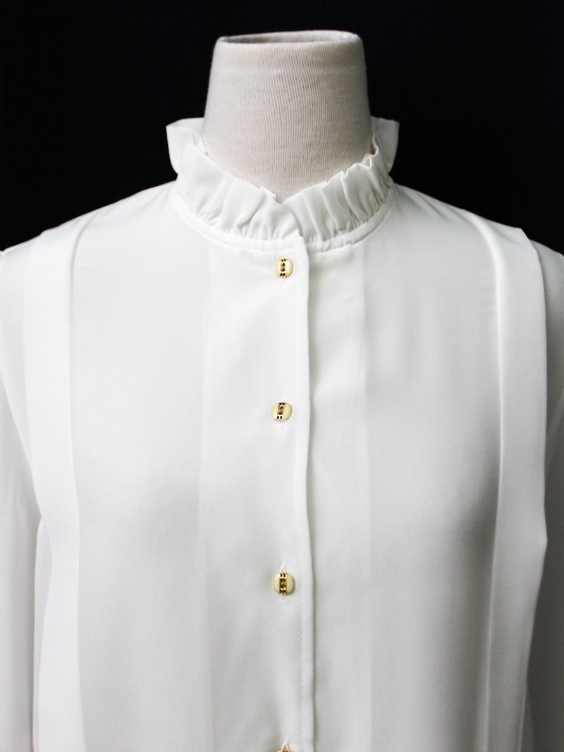【RE0407T1930】日本製森林系法式復古立領簡約白色古著襯衫 - 恤衫 - 聚酯纖維 白色