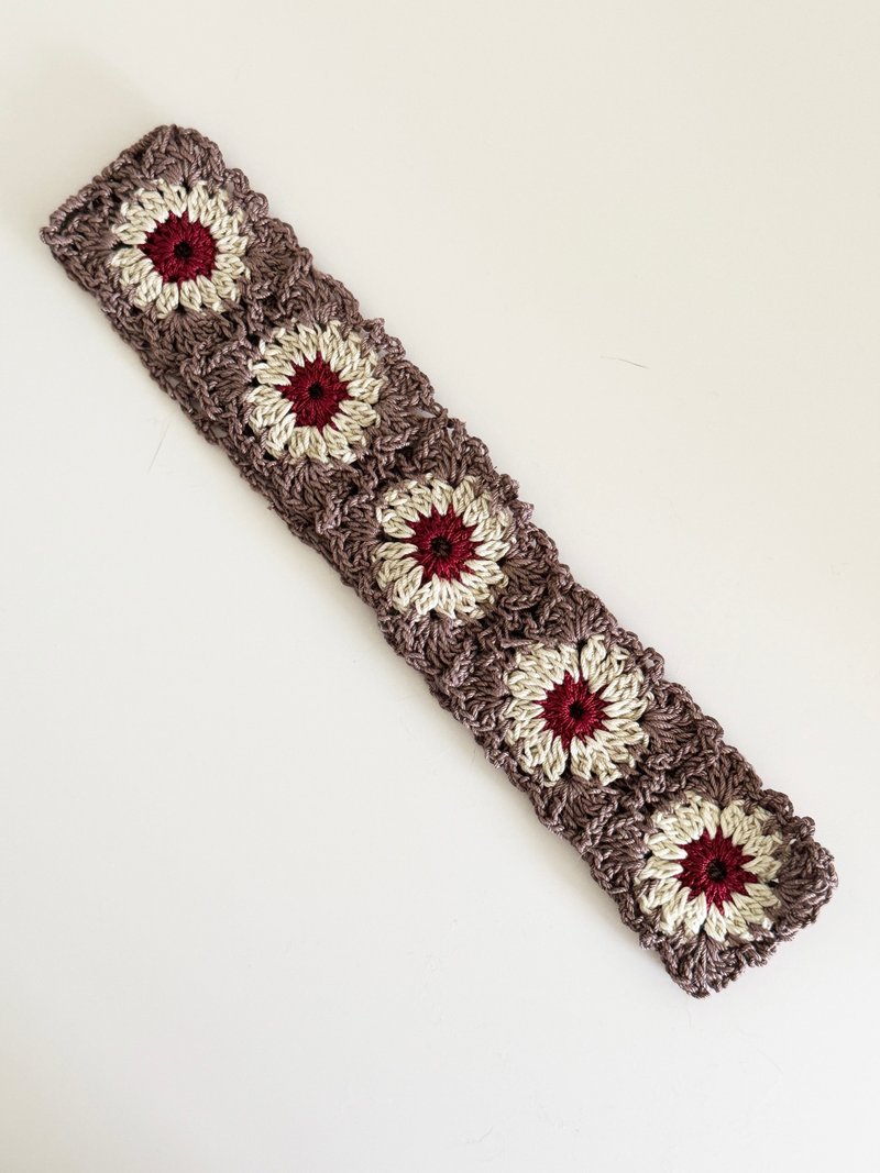 Crochet flower granny square headband - ที่คาดผม - ผ้าฝ้าย/ผ้าลินิน สีนำ้ตาล