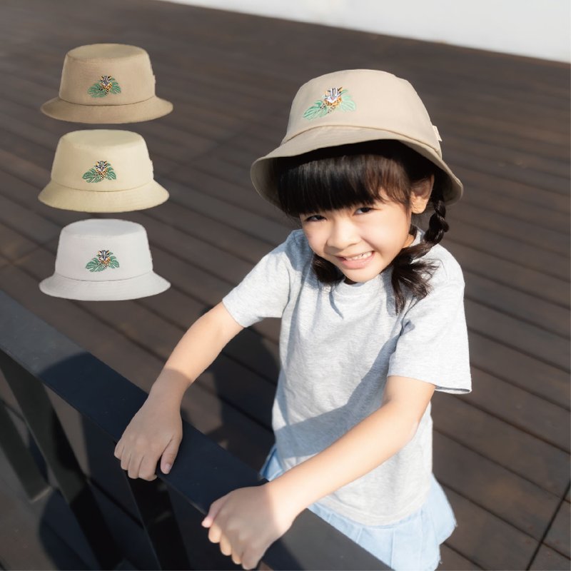 Khaki Children's Adjustable Bucket Hat - Moisture-wicking Soft Animal Embroidered Stone Eco-Friendly - หมวก - วัสดุอีโค 