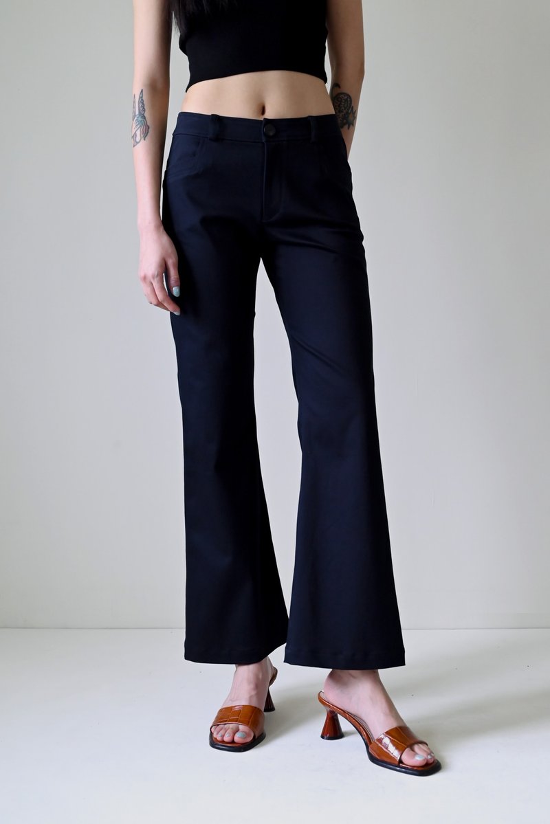 Shan Yong Simple Cropped Cotton Elastic Flare Pants (Two Tones) - กางเกงขายาว - ผ้าฝ้าย/ผ้าลินิน 