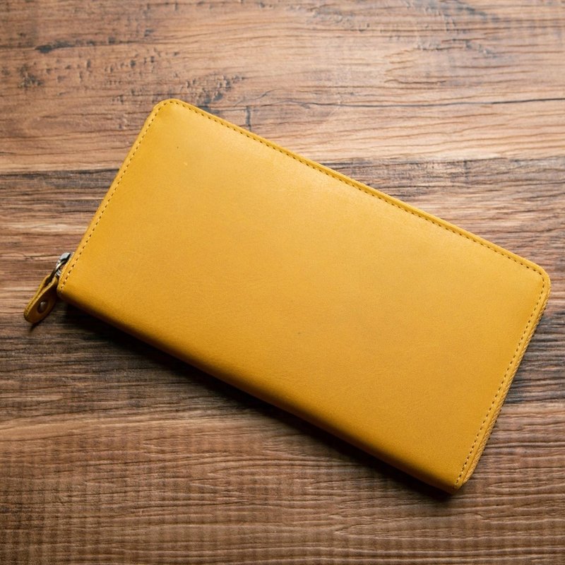 hallelujah All Leather Round Zipper Long Wallet Genuine Leather Men Women Yellow HAW001 - กระเป๋าสตางค์ - หนังแท้ สีเหลือง