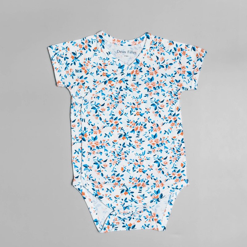 [Deux Filles organic cotton] baby short-sleeved side onesies/newborn jumpsuit red and blue - Onesies - Cotton & Hemp 