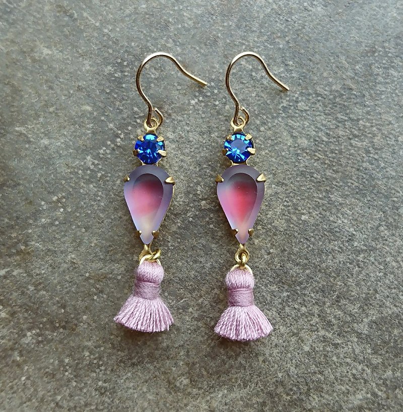 粉紅古董玻璃流蘇耳環 - 耳環/耳夾 - 玻璃 粉紅色