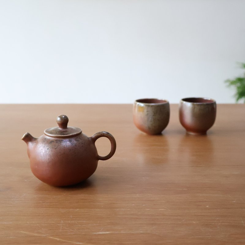 紅褐 柴燒陶手捏茶壺 - 茶壺/茶杯/茶具 - 陶 咖啡色