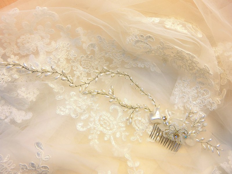Wear a happy decoration Jiao Ruo Chunhua series - the bride comb. French comb. Buffet wedding - Yan Jiao - เครื่องประดับผม - โลหะ ขาว