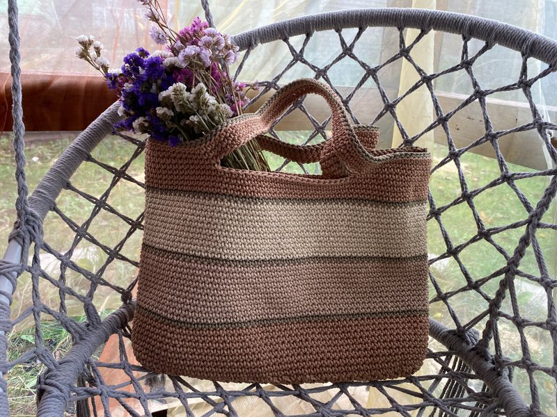 Crochet tote bag with handles Large size reusable bag - 手提包/手提袋 - 聚酯纖維 