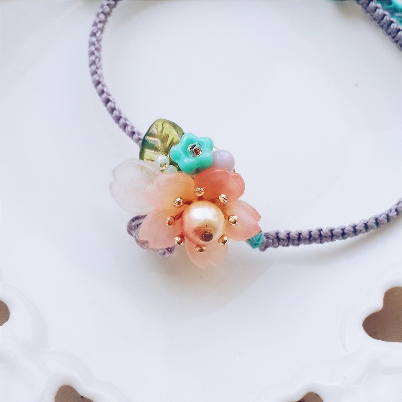 momolico cherry blossom macrame bracelet with waxed cord - ต่างหู - วัสดุอื่นๆ 