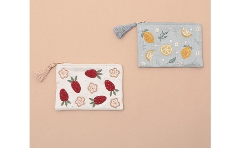 地球樹公平貿易fair trade -- 刺繡珠珠拉鍊小包(S) - 零錢包/小錢包 - 棉．麻 紅色