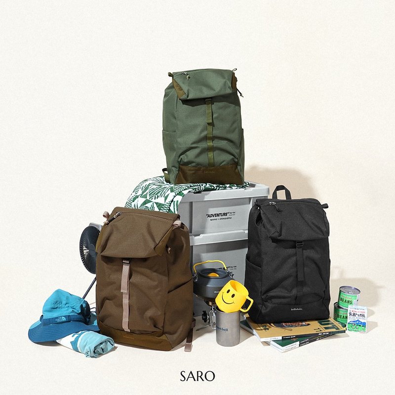 多功能翻蓋背包 SARO (炭黑)  - 大容量防潑水雙肩包 - 後背包/背包/書包 - 聚酯纖維 黑色