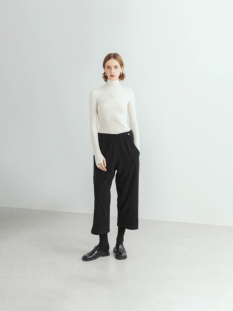 Black heavy thick pure wool wide-leg pants women's winter 2021 simple commuter small straight cropped trousers - Women's Pants - Wool Black