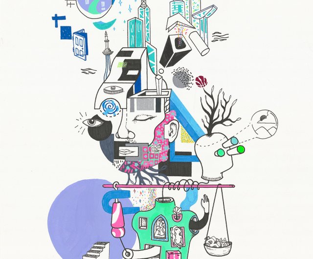 抽象アート作品 混合メディア 抽象アート作品 混合メディア カラフルな抽象的混合メディア