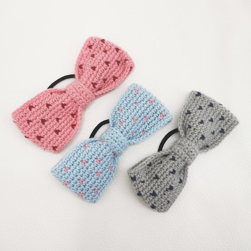 Mini Heart Crochet Yarn Bow Hair Tie