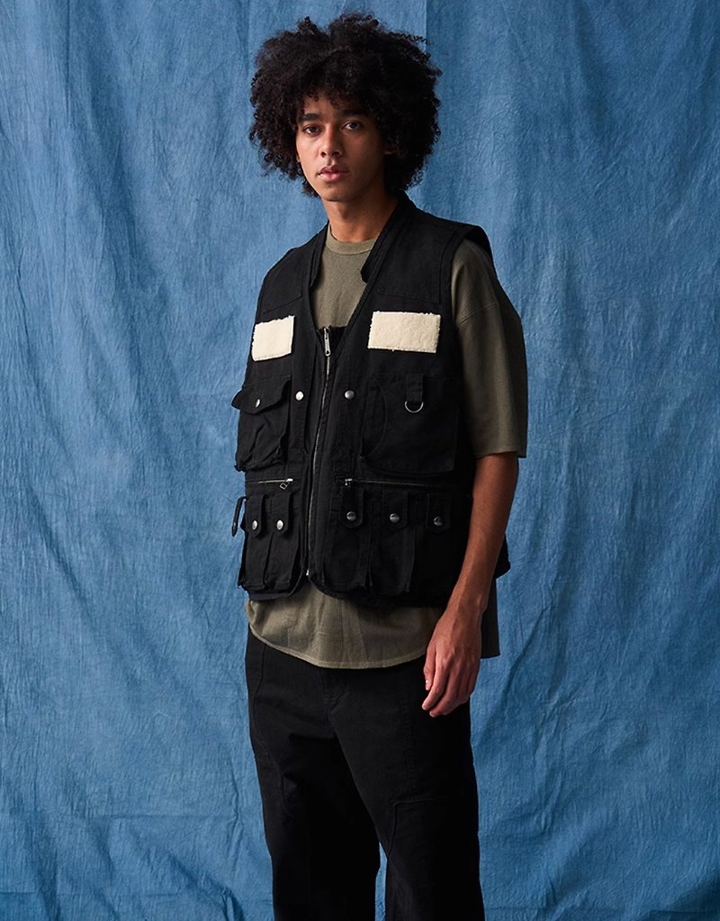 Japanese retro multi-pocket fisherman vest - Women's Vests - Other Materials Black