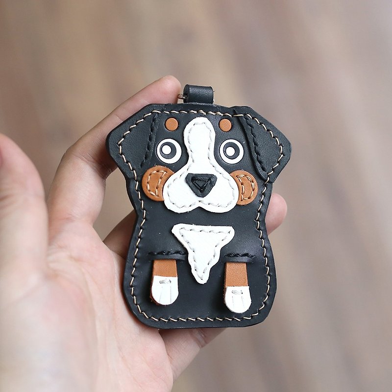 Bernese Mountain Dog Handmade Leather Charm - พวงกุญแจ - หนังแท้ สีดำ