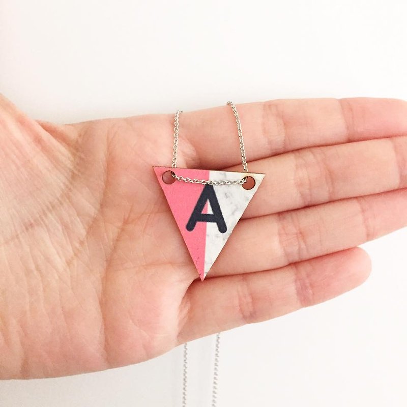 Laperle word Love Addiction [customized series of letters] letters of the alphabet (Optional A to Z) small wooden plaque triangle pink custom name necklace necklace necklace mini necklace collarbone original handmade necklace rhodium plated copper necklace - Chokers - Wood Pink