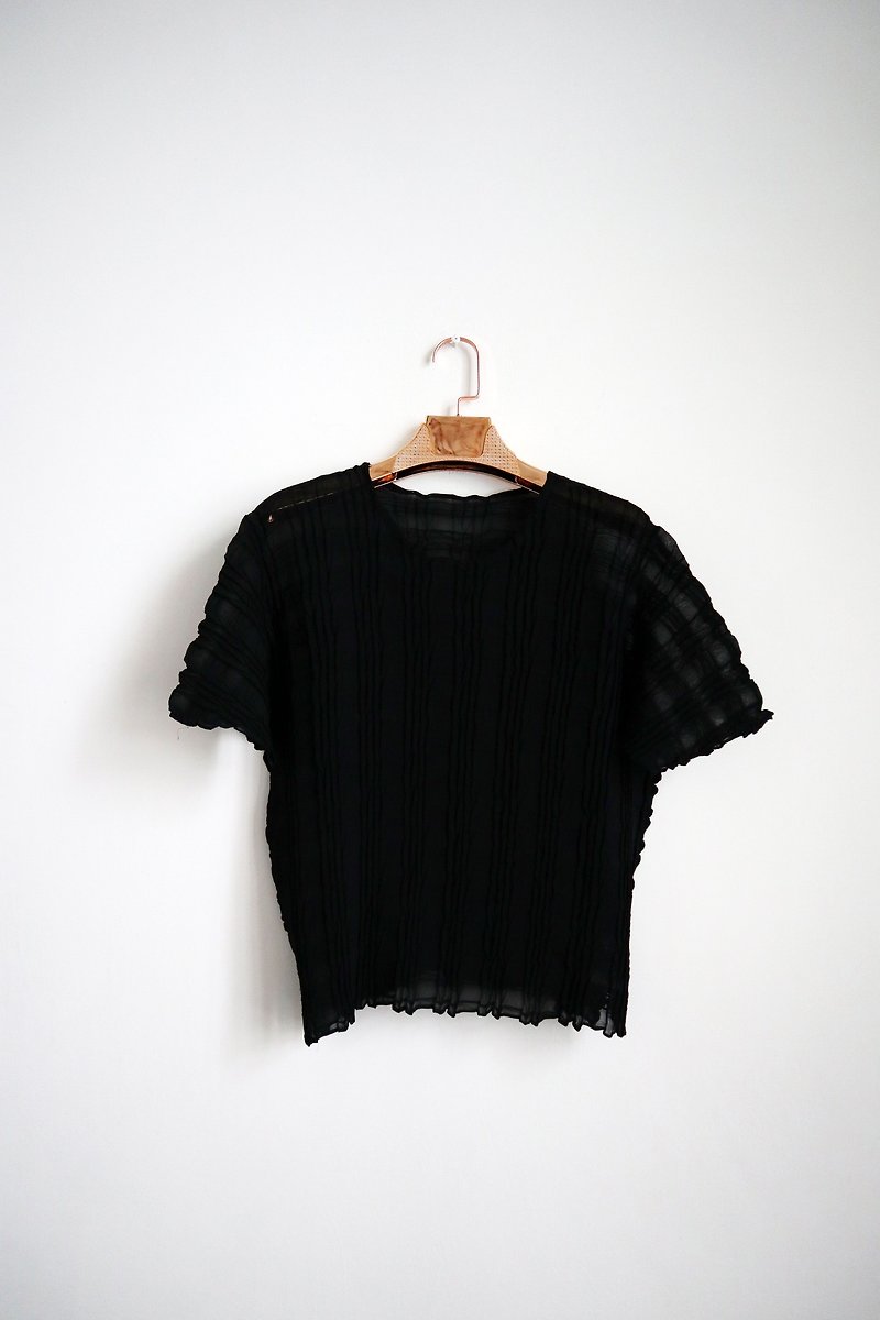 Pumpkin Vintage. Vintage elastic folds top - เสื้อผู้หญิง - เส้นใยสังเคราะห์ สีดำ