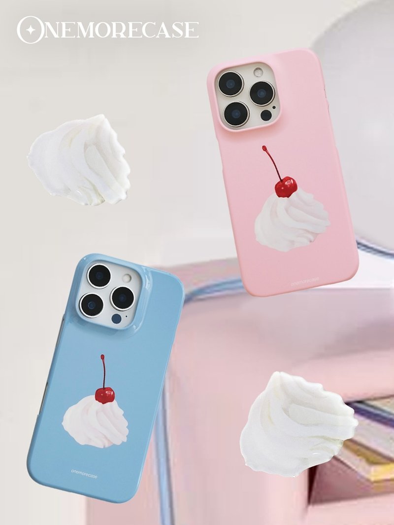 櫻桃奶油 寶寶藍 iPhone 手機殼 菲林半包亮面硬殼 - 手機殼/手機套 - 其他材質 