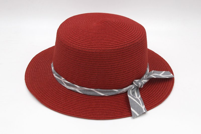 【Paper Home】 Small bowler hat (red) paper thread weave - Hats & Caps - Paper Red