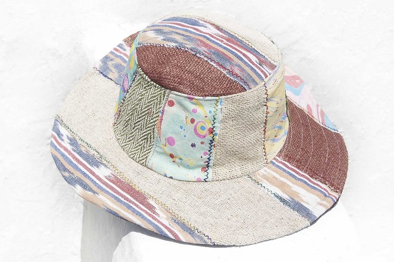 摩洛哥風拼接手織棉麻帽 編織帽 漁夫帽 遮陽帽 草帽-水彩依卡織 - 帽子 - 棉．麻 多色