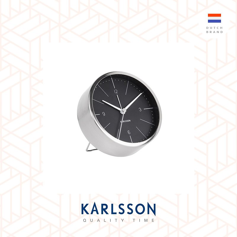 荷蘭Karlsson, Alarm clock Normann brushed steel black - 時鐘/鬧鐘 - 其他金屬 黑色