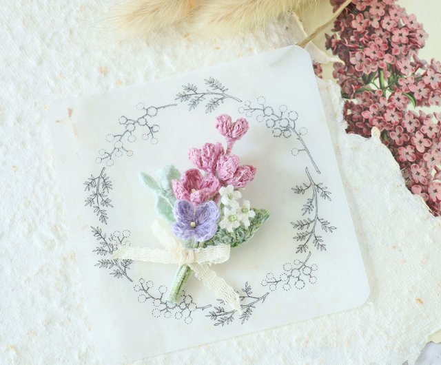 Lilac & Lace Flower Bouquet Brooch Pin Embroidery Thread Hand-Crocheted -  Shop Silent Moment Brooches - Pinkoi