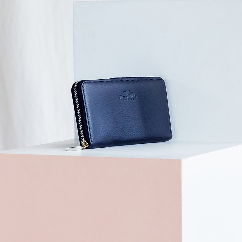 LUCKY - MINIMAL SOFT COW LEATHER WOMAN LONG WALLET-NAVY/BLUE - Wallets - Genuine Leather Blue