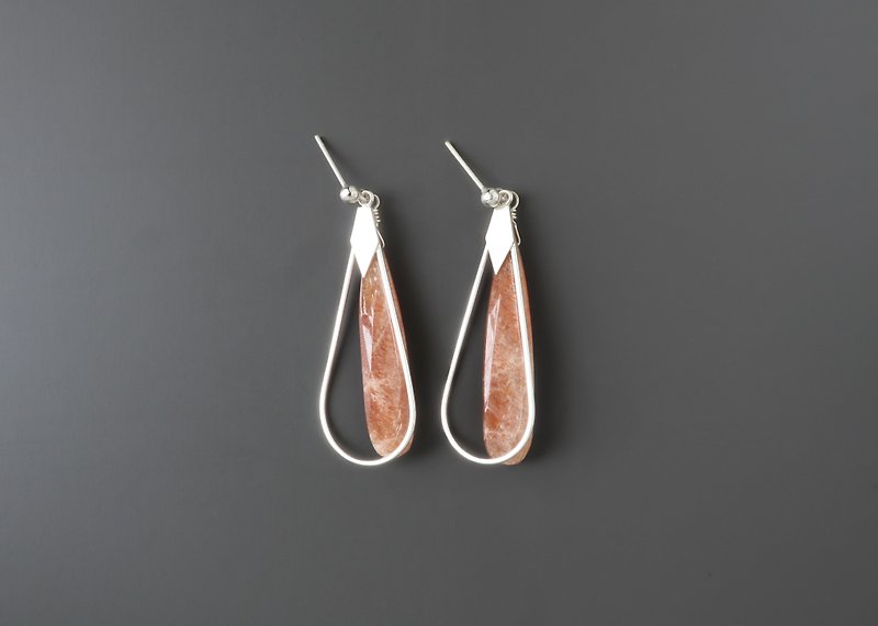 Sunstone Drop earrings- Handmade-Silver Ear Studs - Earrings & Clip-ons - Sterling Silver Orange