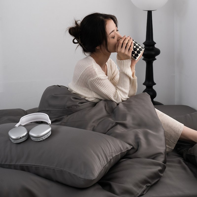 60 Count 100% Tencel-Morandi Bed Bag Pillow Case Duvet Set-Grey Chang Awesome - เครื่องนอน - วัสดุอื่นๆ สีเทา