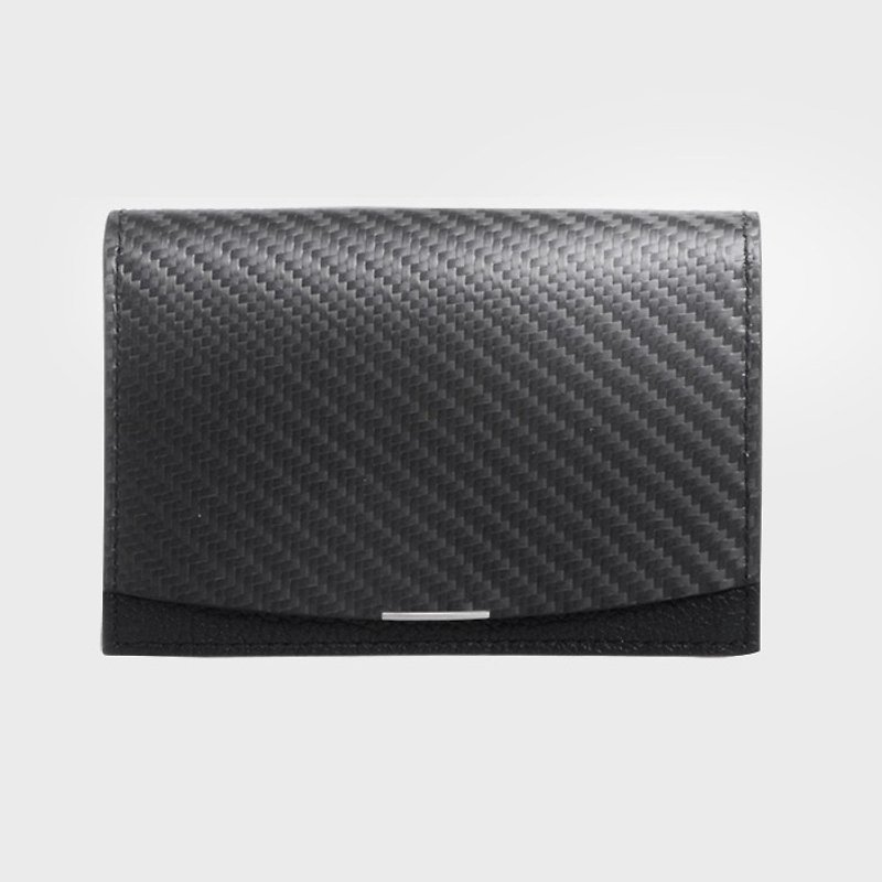 Valentine's Day gift carbon fiber folding business card holder creative gift discount - Coin Purses - Genuine Leather Black