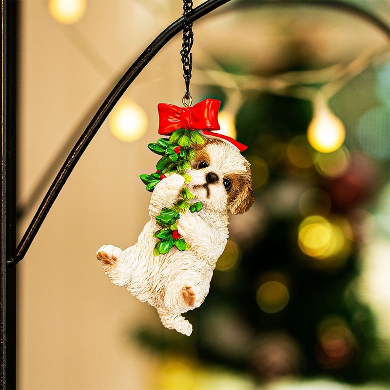 [Devalier] Gift Dog Ornament Shih Tzu Santa Christmas Tree Ornament Christmas Present Object Resin Cute Figurine xn-10b - Items for Display - Resin White