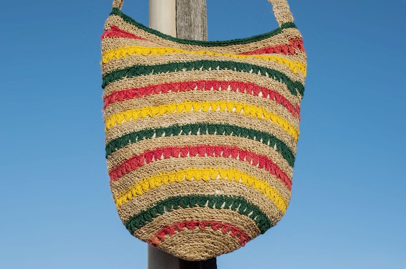 Natural cotton Linen crocheted portable bag / oblique backpack / shoulder bag / shoulder bag / bag / bag cylinder - Jamaica - Messenger Bags & Sling Bags - Cotton & Hemp Multicolor