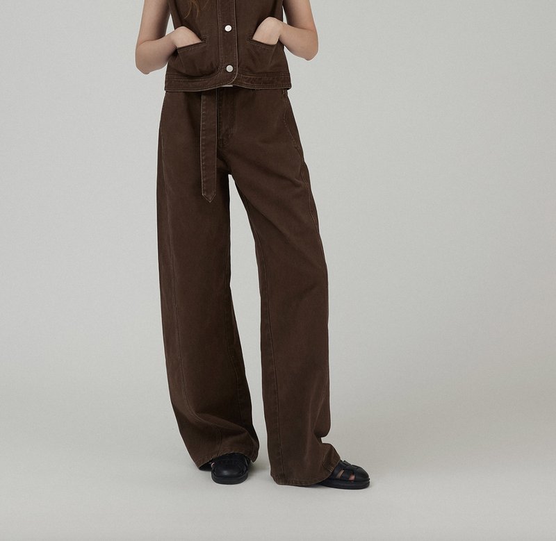 レトロヴィンテージ 立体ツイルハイウエストジーンズ - パンツ レディース - その他の素材 ブラウン