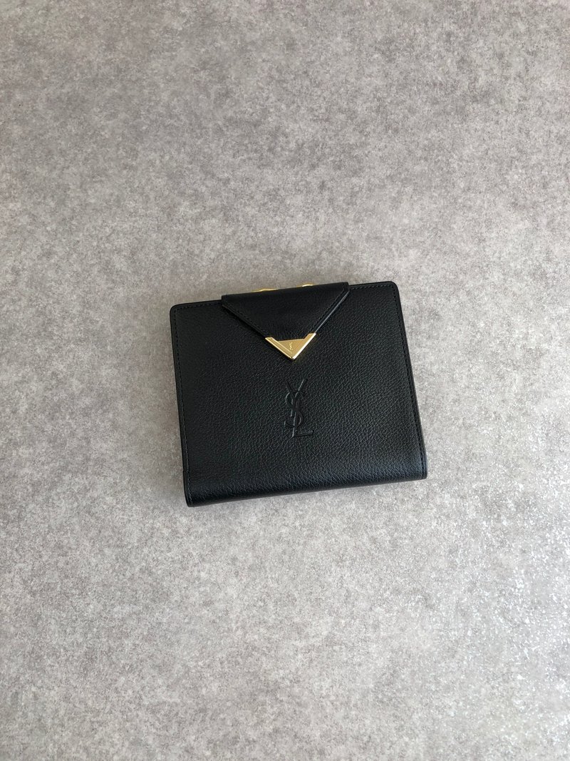 【 日本直送　名牌中古包 】Yves Saint Laurent イヴ・サンローラン 財布 ブラック YSL レザー 二つ折り vintage  7ytsz4 - 財布 - 革 ブラック